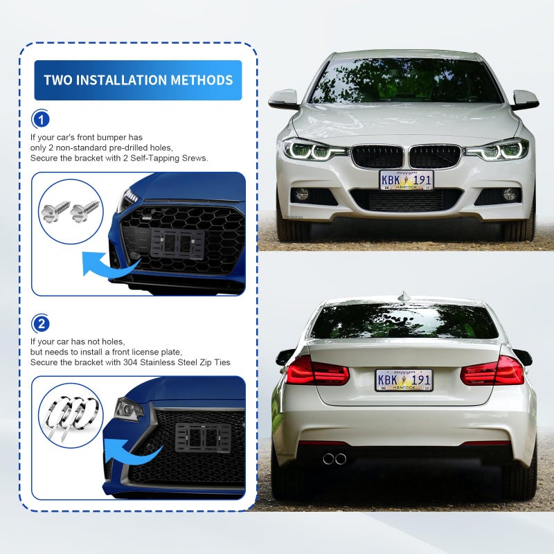 Podestaa Front License Plate Bracket Holder Frame,2 Drill License Plate Mount,Universal Bumper Car Tag Frame Mounting kit - Image 5